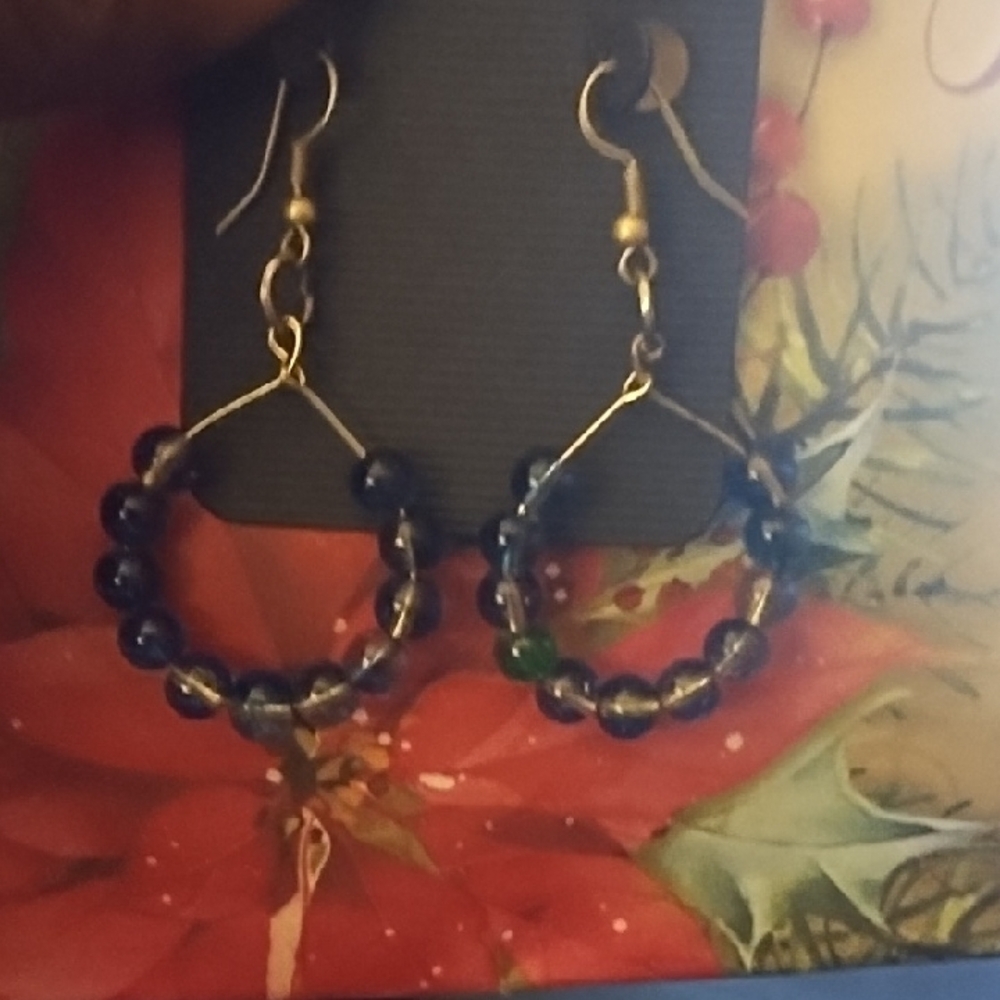 Elegant Black Beaded Hoop Earrings with Charms